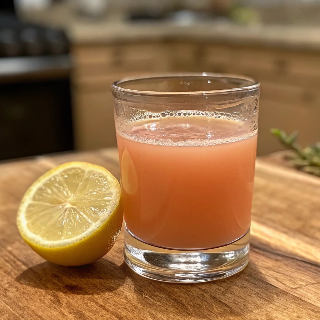 Himalayan Pink Salt Trick Recipe drink on kitchen counter with lemon