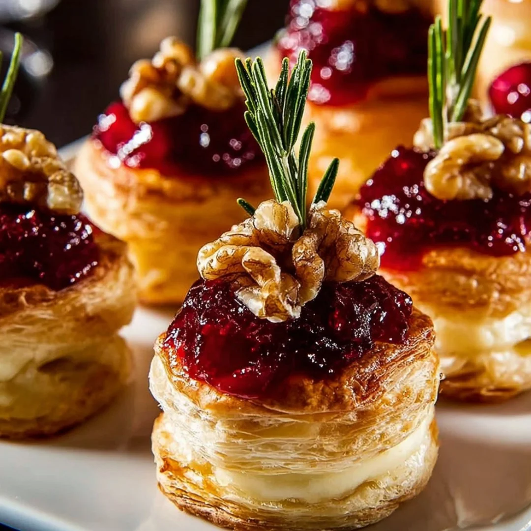 Delicious Brie Bites topped with crunchy cranberry for a tasty appetizer