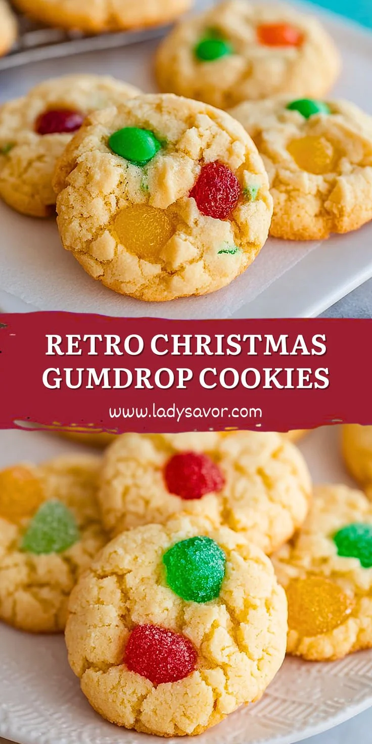 Delicious Retro Christmas Gumdrop Cookies with colorful gumdrops and festive decorations