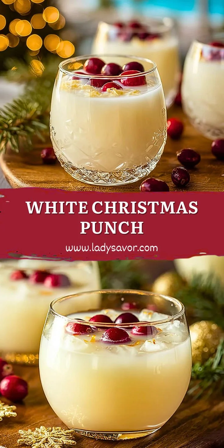 Glass of White Christmas Punch with festive decorations