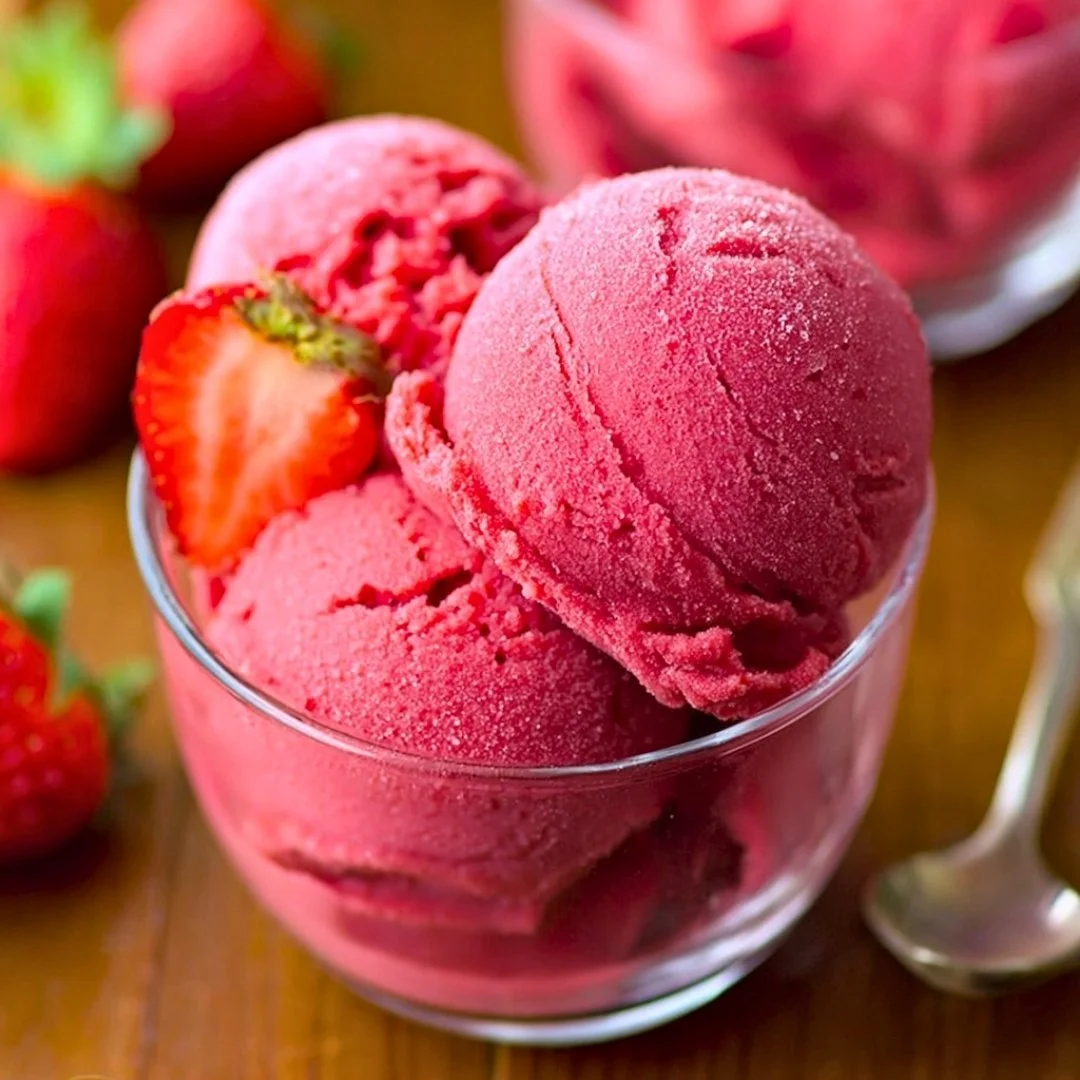 Easy homemade strawberry sorbet made with 3 ingredients
