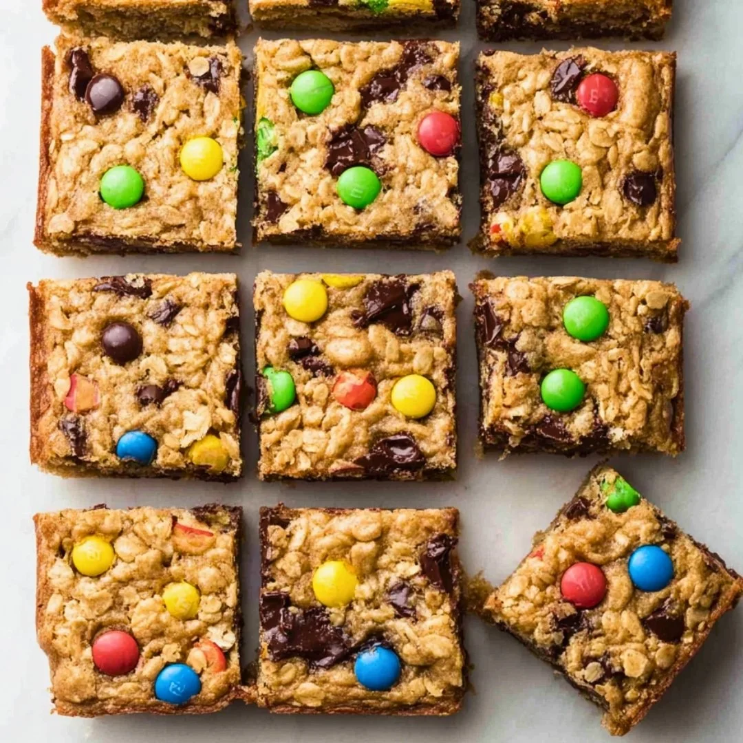 Homemade oatmeal chocolate chip bars fresh out of the oven