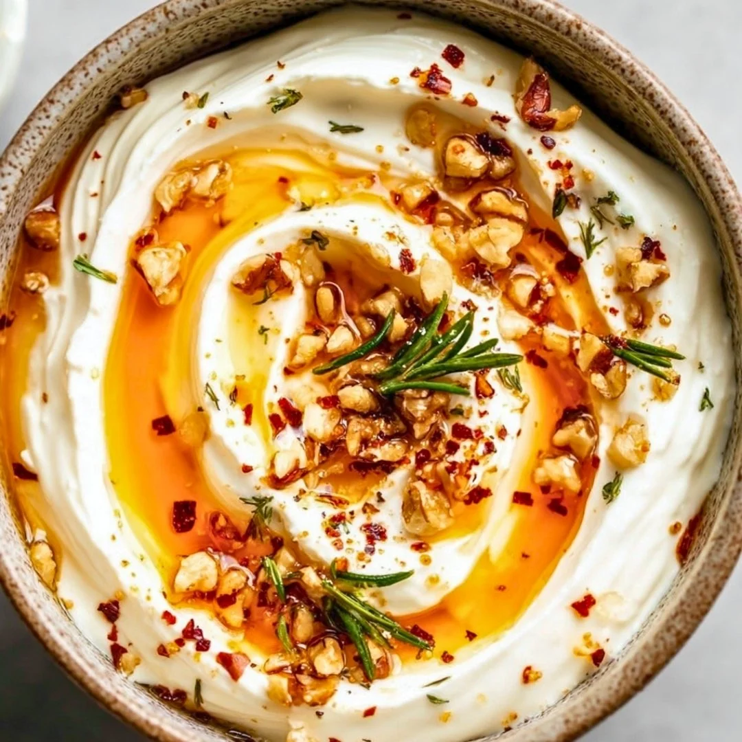 Delicious ricotta dip topped with hot honey served in a bowl