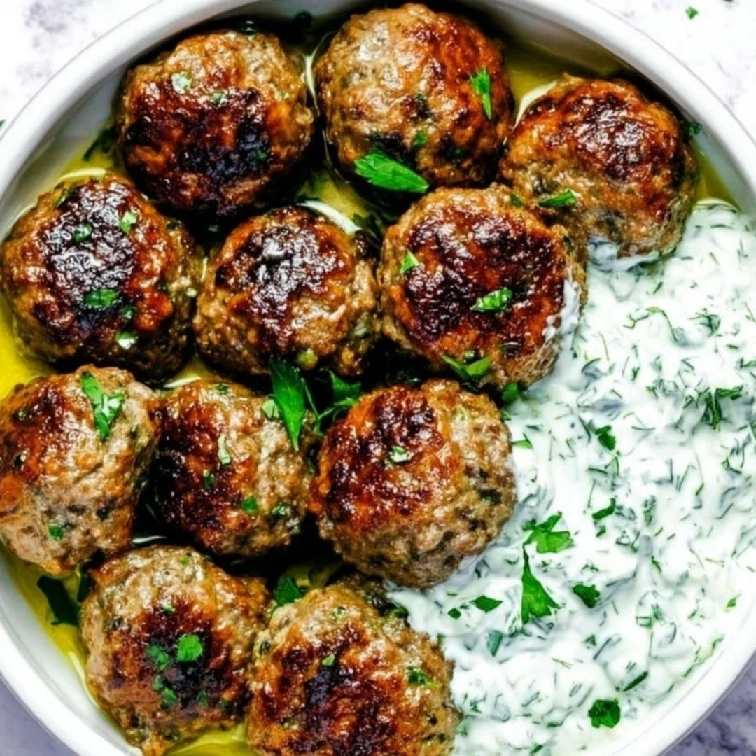 Delicious Keto Greek Meatballs (Keftedes) served in a bowl.