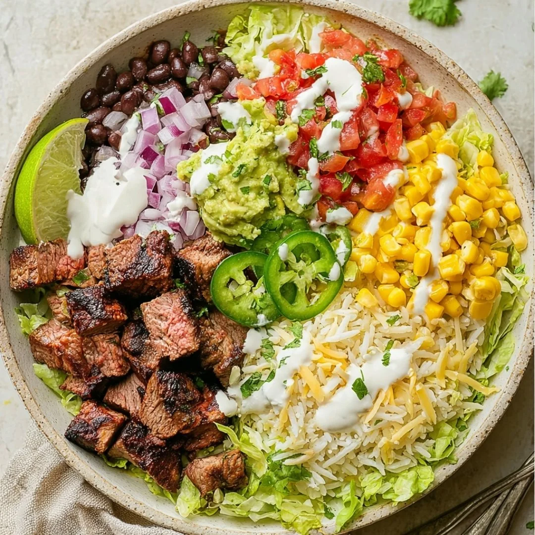 Delicious steak burrito bowls inspired by Chipotle, featuring fresh ingredients
